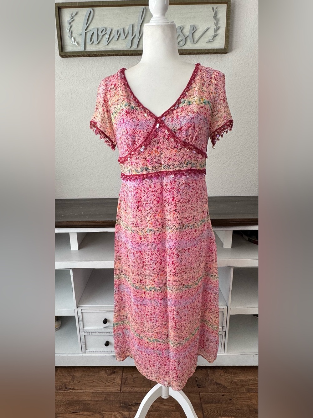 New Johnny Was Gypsy Rainbow 100% Silk Dress with‎ Silk Slip Size S Boho CC